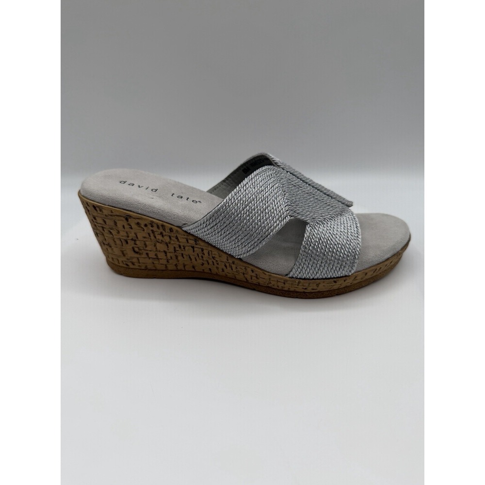 David Tate Vikki Slide Sandal,Women's 6,Silver Rayon Fabric,Leather Lining